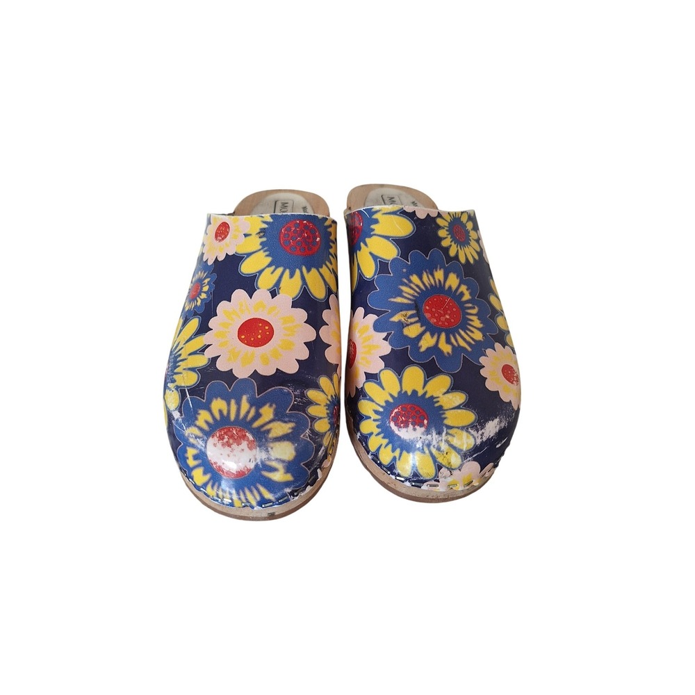 Moheda Toffeln Size 40 US 9.5‎  Wooden Floral Sweden Leather Floral Clogs